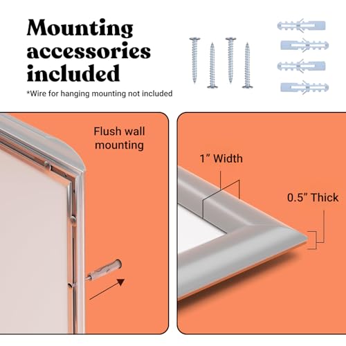 T-SIGN 24 x 36 Inches Picture Frame - 24x36 Poster Frame Wall Mounting Document Certificate Frames - Aluminum with 1 PVC Transparent Protective Film, 1 inch Profile Silver Wall Mounted Display by T-SIGN - Image 7