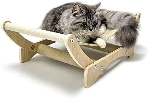 HeyKitten 24in Cat Hammock, Elevated Couch Bed with Sturdy Stand, Raised Lounging Perch Chair for Indoor Kittens and Adult Cats (Beige Canvas)