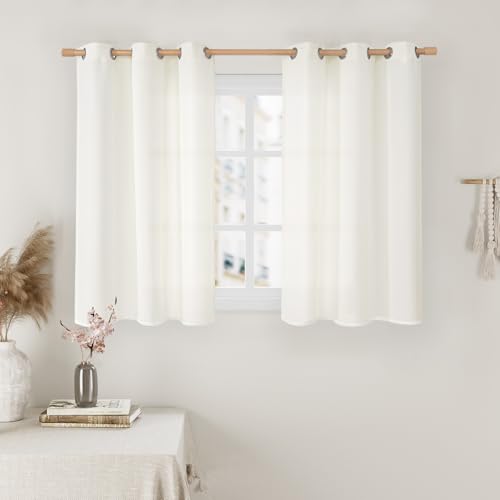 Image of LAMIT 40 Inch Length Linen Curtains for Cafe, Light Filtering Panels, Grommet Privacy Protected Natural Linen Curtains for Small Window /Kids' Room, Set of 2 Panels (42 x 40 Inch, Ivory)