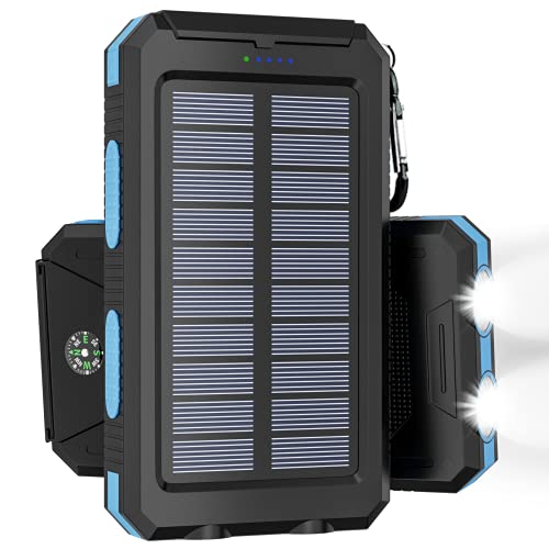 TNEMOAO Solar Charger Power Bank - 36800mAh Solar Phone Charger, USB-C QC3.0 Fast Charger with LED Flashlight, IP65 Waterproof Portable Power Bank for Camping, Hiking Outdoor Activities（Blue）