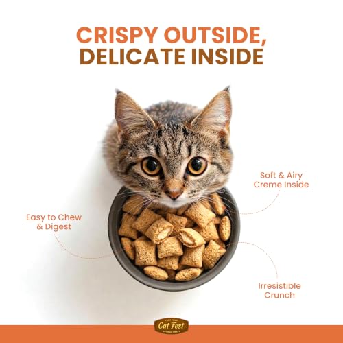 Image of BarkButler x Catfest Crunchy Pillows Treats for Cats | Crab, Salmon & Shrimp | 2-in-1 Crunchy Shell & Creamy Filling | 0% Artificial Colours & Preservatives | Cat & Kitten Treats | 30g x 3