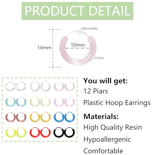 12 Pairs Hoop Earrings for Women - Clear Plastic Hoops for Sensitive Ears2