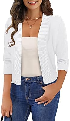 GoMamee Women's 3/4 Sleeve Cropped White Cardigan Shrug Sweaters