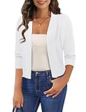 GoMamee Women's Classic 3/4 Sleeve Open Front Kint Cropped Cardigans Bolero Shrug for Dresses, White