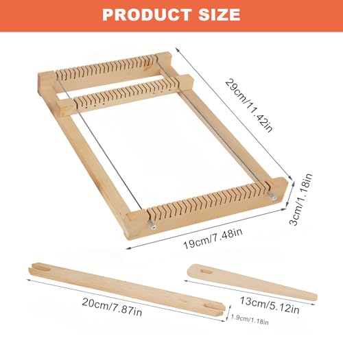 Euablfo Webrahmen Kinder, 29×19cm Holz Webrahmen, DIY Holz Webstuhl Kreatives-Bastelset, für Anfänger zum Weben & Gestalten, mit Handgemachtes Garn und Zubehör
