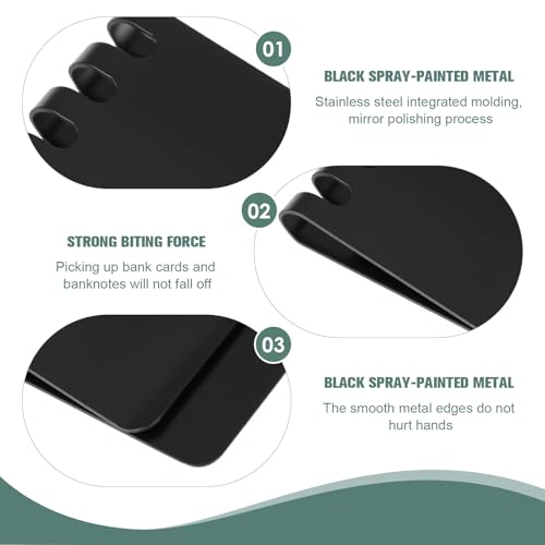 Money Clip Spring Stainless Steel Minimalist Cash Clip for Men and Women, Lightweight Compact Front Pocket Wallet for Travel, Business, Everyday Use (2.56" x 1.38" Black)3