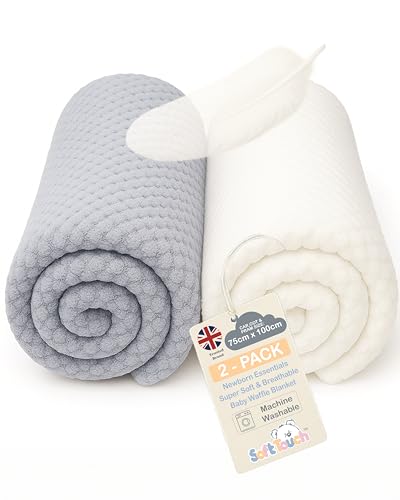 Soft Touch Baby Blanket for Newborn Supersoft Waffle Blankets for Newborn Baby Boys and Girl Blanket. Car Seat Pram Cots 0-2 Years. 75 x 100cm (2-Pack)