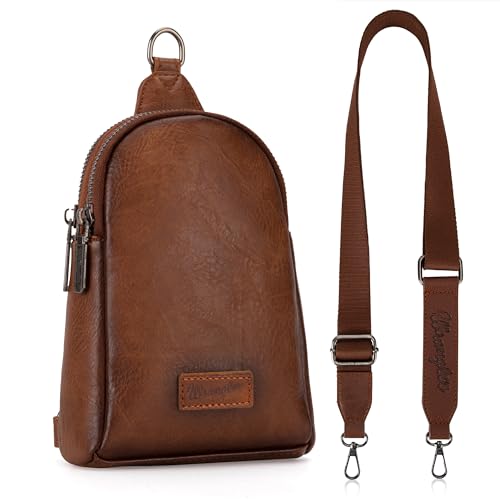 Image of Wrangler Small Sling Bag for Women, Leather Crossbody Bags Cross Body Purse Fanny Packs with Adjustable Strap for Gift