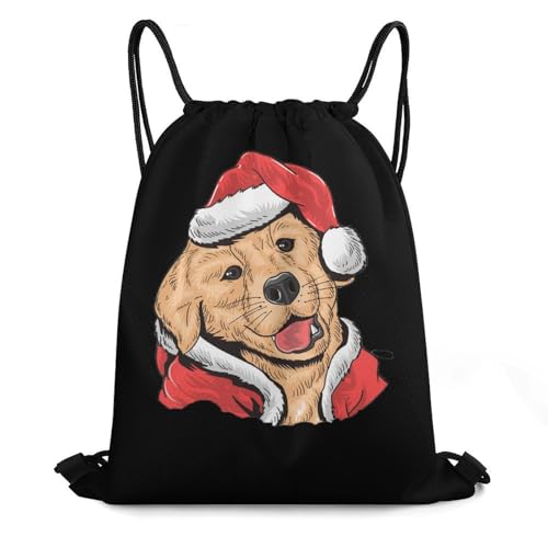 Santa Golden Retrieve Drawstring Backpack Durable Sport Gym Bags Daypack for Men Women 35 * 42cm