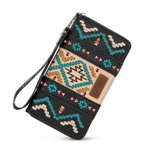 Image of Montana West Wrangler Women's RFID Blocking Wristlet Wallet, Western Style Wrist Strap, Zipper Pocket, Card Holder, Coin Purse. WG2214-W006BK