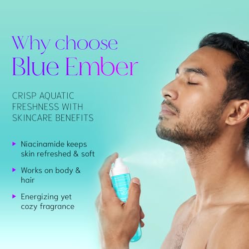 Image of WOW Skin Science Blue Ember Unisex Body & Hair Perfume Mist | Fresh Aquatic Amber Fragrance with Niacinamide | Lightweight, Skin-Close Scent for Men & Women | Grapefruit & Sea Notes over Cool Amber Woods | 100 ml