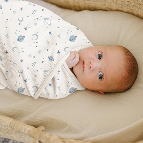 Image of Konssy Ribbed Knit Baby Blankets 2 Pack, Stretchy Lightweight Swaddle Blanket for Boys & Girls, Soft Cozy Receiving Wrap for Newborns, Infants, & Toddlers, 33x42 Inch