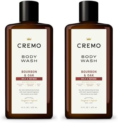 Cremo Rich-Lathering Bourbon & Oak Body Wash, A Sophisticated Blend of Distillers Spice,16 Fl Oz (2-Pack), Packaging may vary