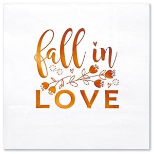 WRAPAHOLIC 50Pcs Fall in Love Bridal Shower Napkins 3 Ply Foil Fall in Love Disposable Paper Luncheon Napkin for Engagement Wedding Party Supplies Tableware 65 x 65 In