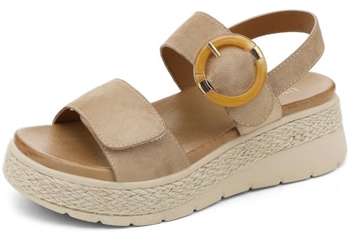 UBFEN Womens Espadrille Platform Sandals Low Wedge Heel - Orthopedic Arch Support, Cushion Insole,...