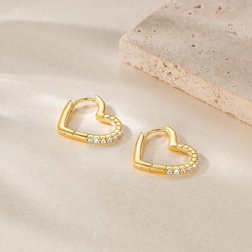 Gold Earrings 14K Gold Hoop Earrings for Women with Cubic Zirconia Classic Heart Design Dainty Statement Earring for Women Trendy4