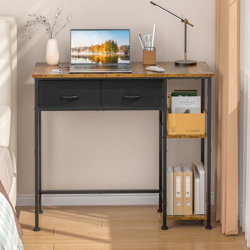 DAOUTIME Small Computer Desk, 36 Inch Writing Desk with Drawers & Storage Shelves, Home Office...