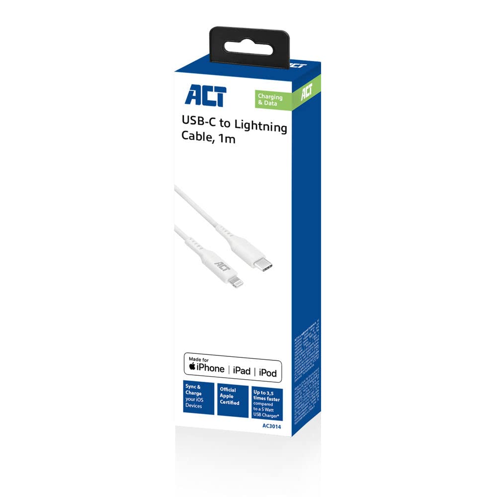 ACT Cavo da USB C a Lightning, cavo Lightning certificato MFI, cavo da USB C a Lightning per iPhone da 1 metro - AC3014