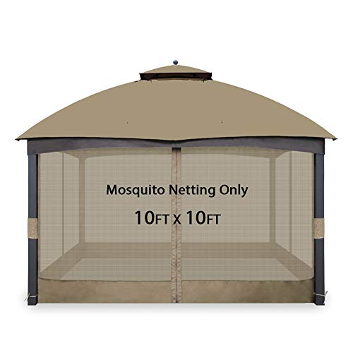 Gafrem Universal Gazebo Replacement Mosquito Netting Adjustable Screen Walls for 10'x10' or 10'x12' Gazebo Canopy (Khaki, 10x10 Feet)