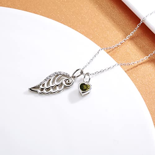 Birthstone Wing Necklace 925 Sterling Silver Guardian Angel Wing Feather Pendant Necklace Jewelry Gift for Women2