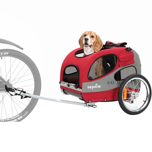 Sepnine Remolque de Bicicleta para Perros, Perros, Lona Oxford 600D, con Reflector de Seguridad y Bolsillo pequeño, Almohadillas integradas, Cuerdas de Seguridad (Rojo Profundo, Mediano, Hierro, L-30