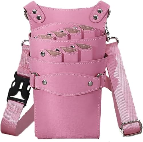 美容師 シザーケース トリマー 大容量 7丁 コーム ハサミ収納 ポーチ 理容室 ウエスト ショルダーバッグ はさみ 櫛 収納 サロン 家庭用トリマー ツールポーチ サロン レザー 挿し 美容師 理容師 トリマー ベルト付き (Pink)