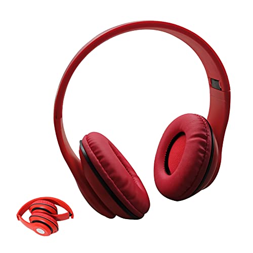 XMNYGJ Foldable Portable Headphones,Gaming Headset Wired Closed Soundproof and Noise-Reducing Smart Headphones, Suitable for Schools, Homes, Mobile Phones, Computers (Red)