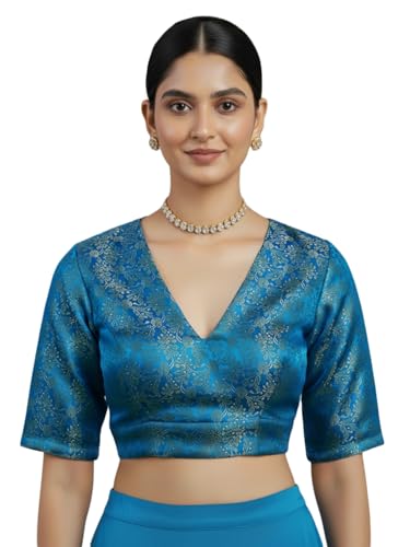 Image of Thevasa Women's Everyday Divine Depth V Neck Half Sleeves Blouse