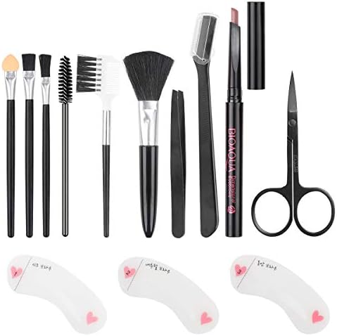 Eyebrow Kit Eyeshadow Brush Blush Brush Stencil Scissors Tweezers Makeup Brush Set for Men Women and Maiden(Dark Brown Eyebrow Pencil)