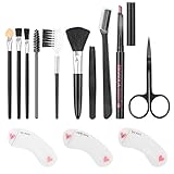 Eyebrow Kit Eyeshadow Brush Blush Brush Stencil Scissors Tweezers Makeup Brush Set for Men Women and Maiden(Dark Brown Eyebrow Pencil)