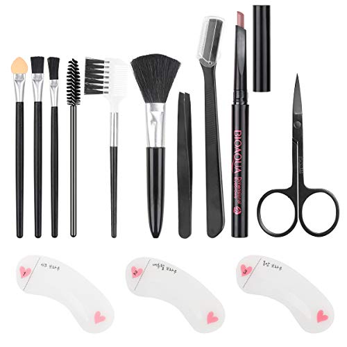 Eyebrow Kit Eyeshadow Brush Blush Brush Stencil Scissors Tweezers Makeup Brush Set for Men Women and Maiden(Dark Brown Eyebrow Pencil)