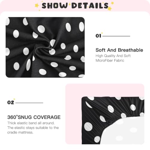 Image of White Polka Dot Black Crib Sheets Soft Breathable Fitted Baby Crib Sheets Mattress Cover for Girls Boys, 52 inch x 28 inch x 9 inch