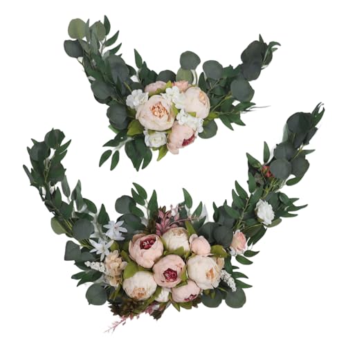 2個の架空のウェディングアーチャー、ウェディングウェルカムサインフローラル、リボンコード付きの絶妙なRomcシルクスワッグ、PEアーチr用 (シャンパン)