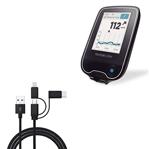 Image of BoxWave Cable Compatible with Freestyle Libre Reader - AllCharge 3-in-1 Cable - Jet Black