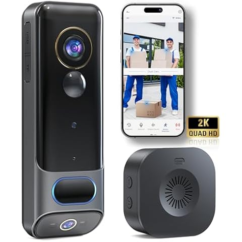 MUBVIEW Dual Doorbell Camera Wireless No Subscription,2K Smart Door Camera Wireless for Apartment, Door Bells for Homes with Chime, Front Door Camera with AI Human Detection, Night Vision Cover
