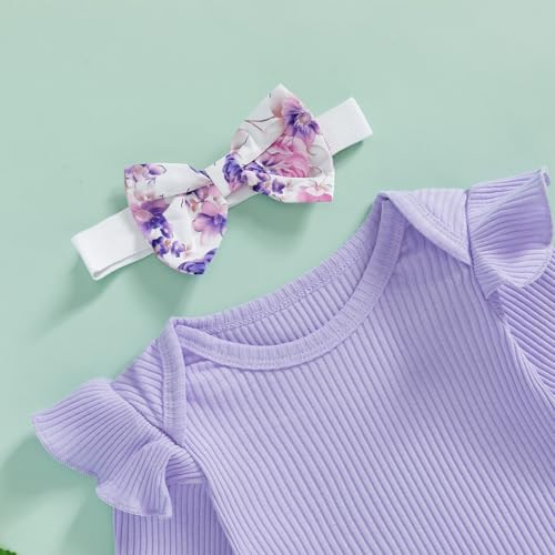 fhutpw Baby Girl Clothes 3 6 9 12 Months Outfits Long Sleeve Knitted Romper & Daisy Pants Fall Winter 3Pcs Clothes Sets4