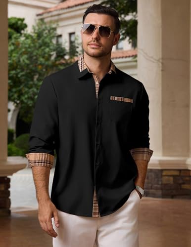 Vssjavun Mens Casual Dress Shirt Plaid Collar Long Sleeve Button Down Shirts Regular Fit Shirts2