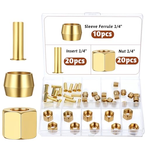 Compression Fittings 1/4 Compression Fitting Brass Assortment Kit Include Sleeve Ferrule, Nut Used to Connect Lines for Air Water Fuel Oil and Inert Gases