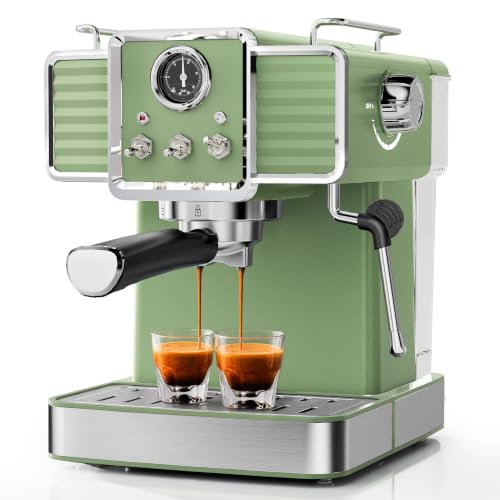 SECPOEDR 20Bar Semi Automatic Retro Espresso Machine with Milk Frother