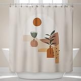 Fablus Beige Boho Desert Shower Curtain for Bathroom, 72" W x 72" L Boho Vintage Plant Shower Curtai
