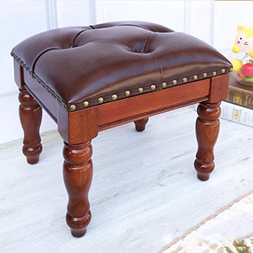 Repose-pieds ottoman en bois et cuir marron capitonné - 4