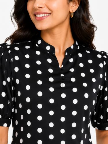 Image of Women's Solid Lavender Cotton Blend Casual Top | Round Neck | Roll-Up Sleeves | Regular Fit Office Wear Shirt for Women