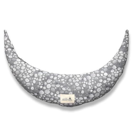 Stillnus Crescent Moon Pillow – Grey Dots – Weighted Aromatherapy Neck & Cramp Relief with Lavender & Flaxseed – Hot or Cold Compress for Stress, Hormone Balance & Relaxation