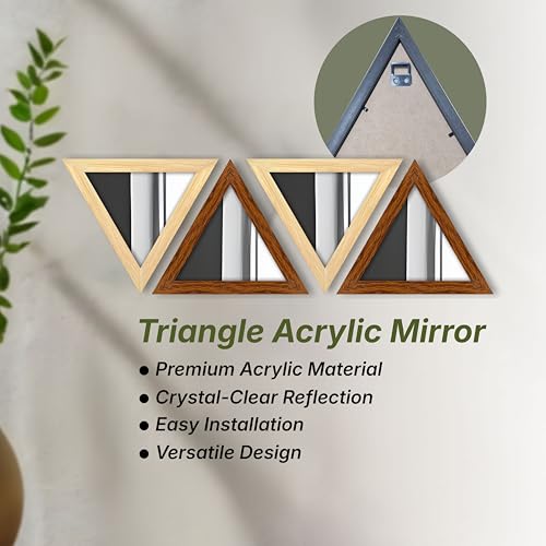 Image of Art Street Acrylic Wall Mirror for Decoration Set of 4, Trangle Shape Acrylic Basin Mirror with Hanging Hook for Bathroom, Bedroom, Home and Office Wall Decor (9x9 Inch, Beige and Brown)