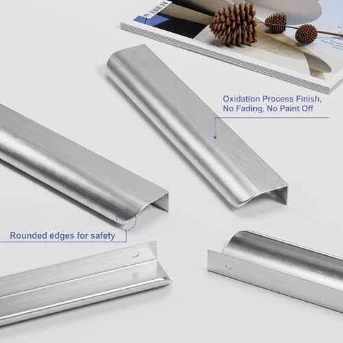 Image of Goldenwarm Brushed Nickel Cabinet Handles 3 Inch 10 Pack, Finger Pulls for Cabinets, Edge Pull for Dresser Drawers, Aluminum Alloy, Modern Kitchen Hardware for Dresser Bathroom Closet and Cupboard