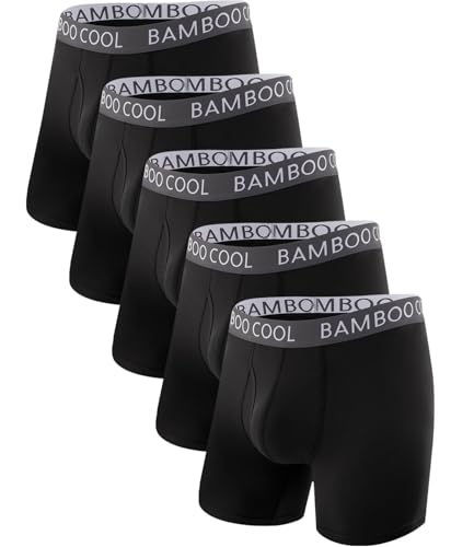 BAMBOO COOL Men's Ultra ComfortSoft Underwear, Moisture Wicking & Breathable No Ride Up Boxer Briefs with Fly, Multipack