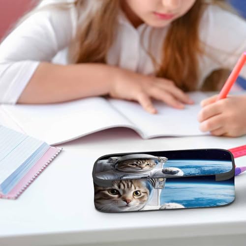 Image of Cat Astronaut Pencil Case Cute Animal Universe Sky Land Space Earth Pencil Bag Pen Markers Pouch Holder Organizer for Boy Girl School Students