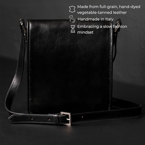 Image of Time Resistance Italian Leather Messenger Bag for Men - Full Grain Leather Men's Crossbody Bag - Tablet Sized Shoulder Bag