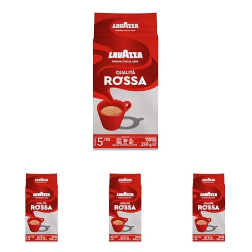 Lavazza Qualità Rossa, Café Molido, 250g, también para Cafeteras Italianas o de Pistón (Paquete de 4)