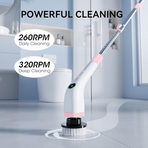 Image of Electric Bathroom Cleaning Brush, Cordless Spin Scrubber Full Body Waterproof IPX7 with Adjustable Handle, 8 Replaceable Brush Heads for Bathtub /Kitchen /Window /Home -SD-CTB01